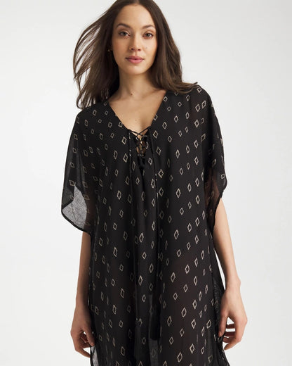 Chico's Classic - Printed Kaftan Swim Cover-Up Black/Neutral