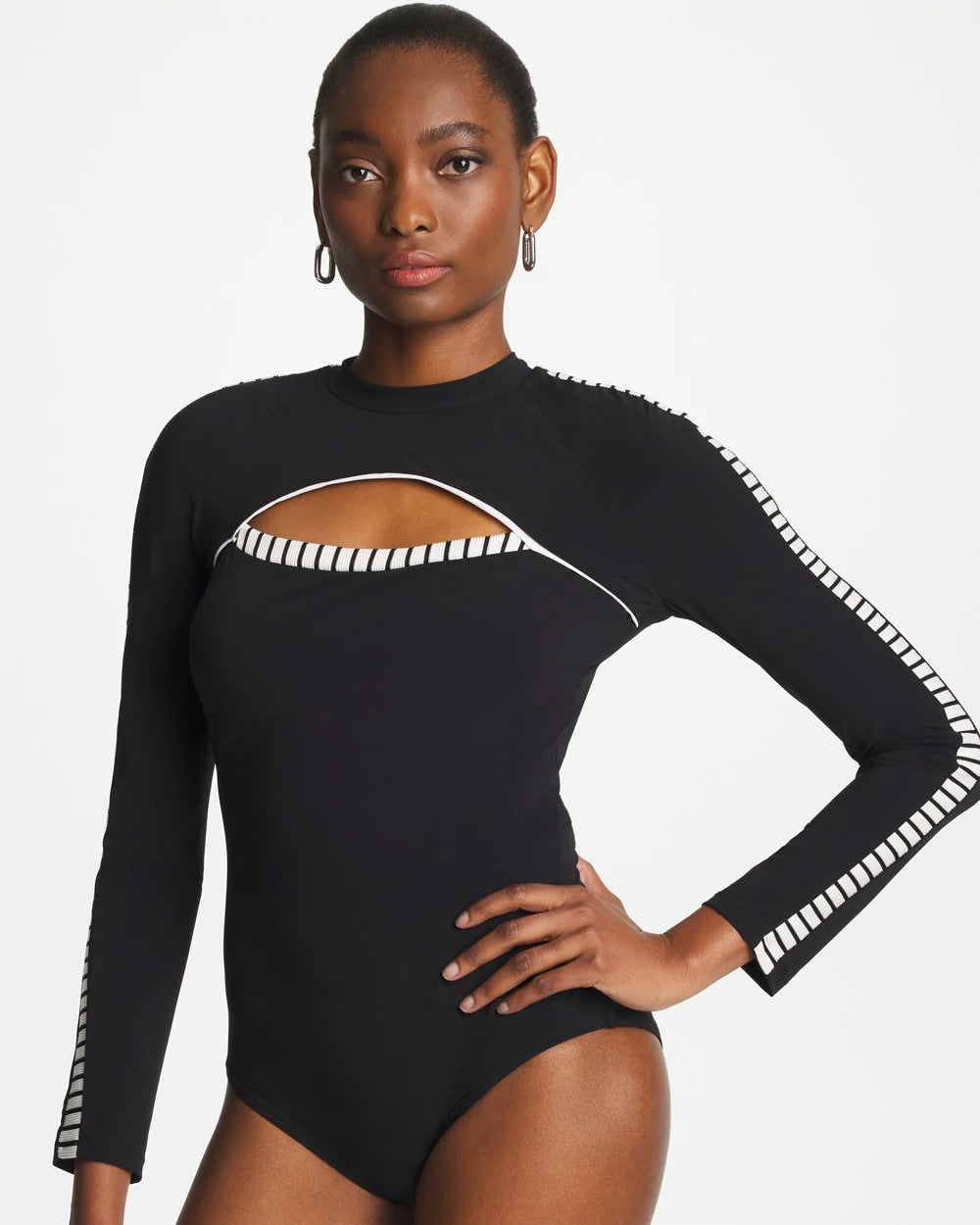 Chico's Premium - Gottex Coco Long Sleeve One Piece Black/White
