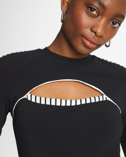 Chico's Premium - Gottex Coco Long Sleeve One Piece Black/White