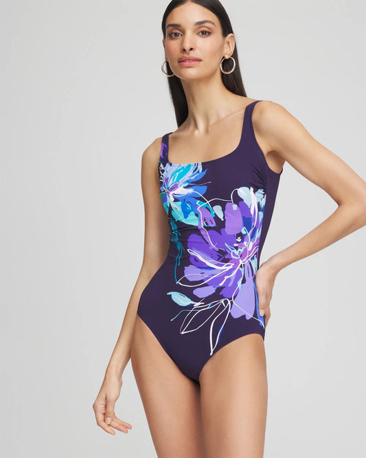 Chico's Customer Favorite - Gottex Water Square-Neck One-Piece Swimsuit Blue Multi