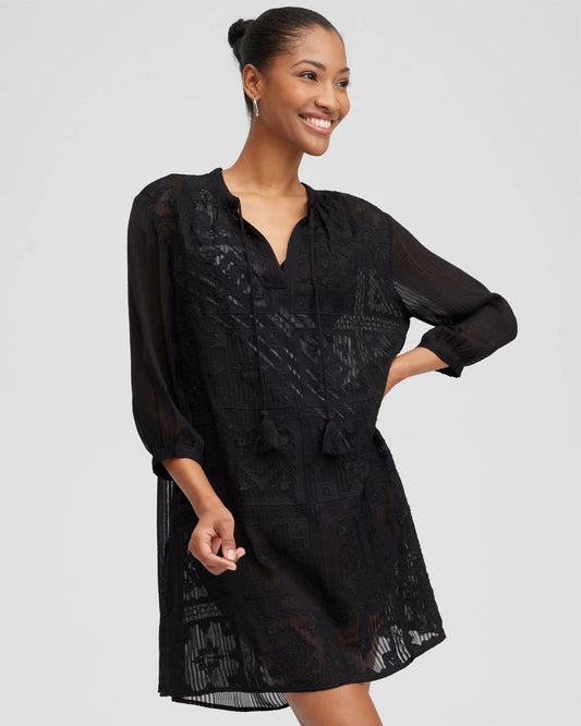 Chico's Classic - Embroidered Swim Dress Coverup Black