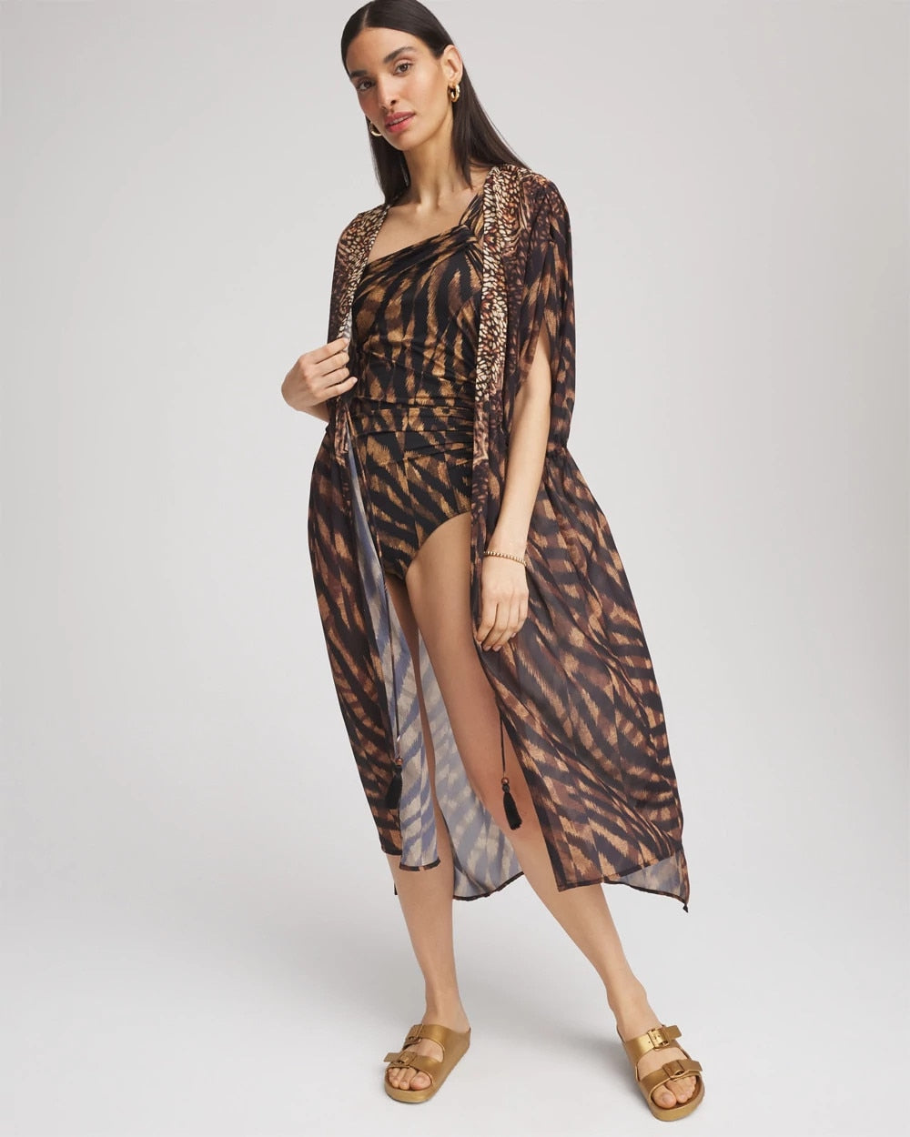 Chico's Hot Sale - Miraclesuit® Raya De Safari Kimono Cover-Up Black/Brown