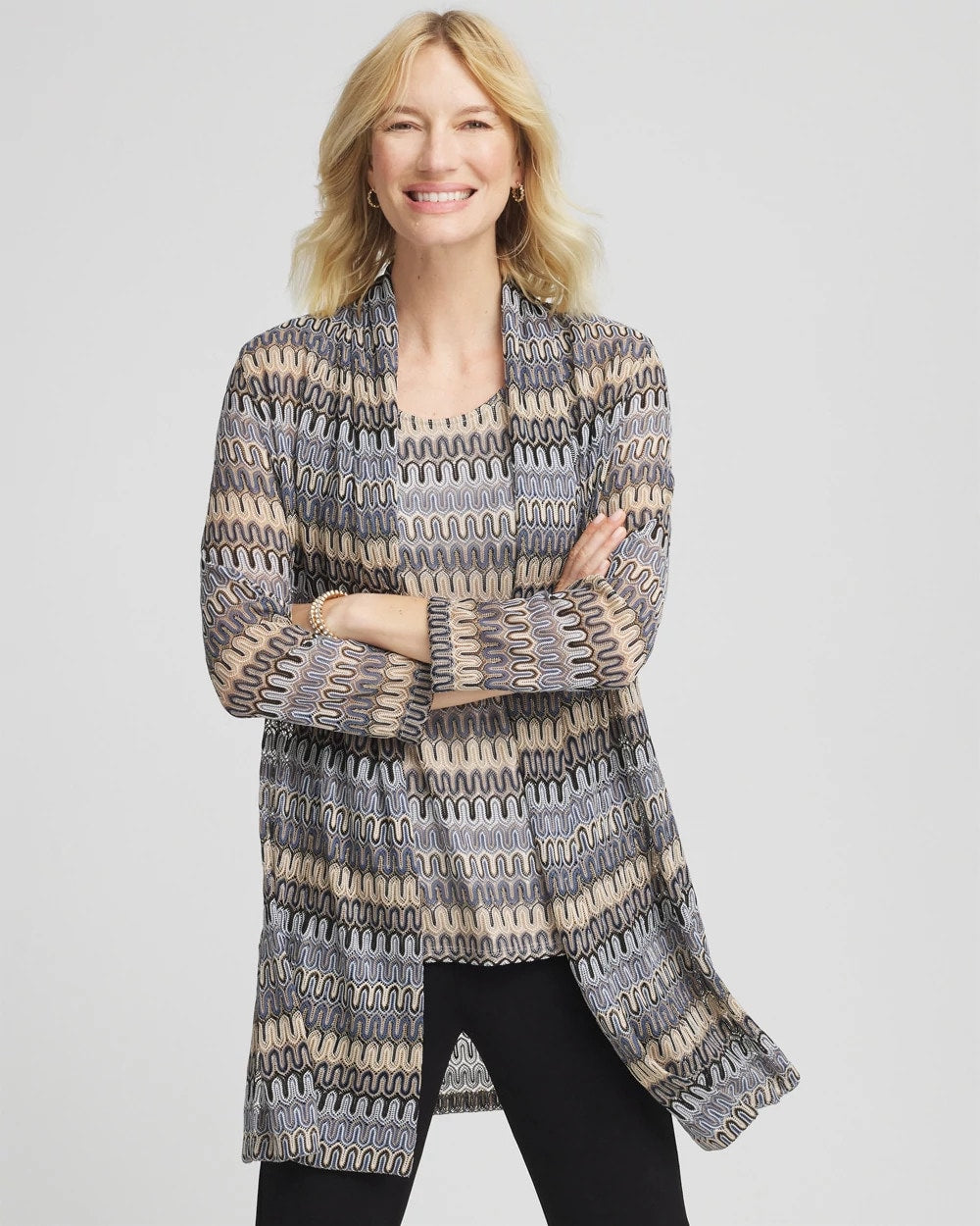 Chico's Great Value - Travelers™ Knit Chevron Open-Front Cardigan Canyon Blue