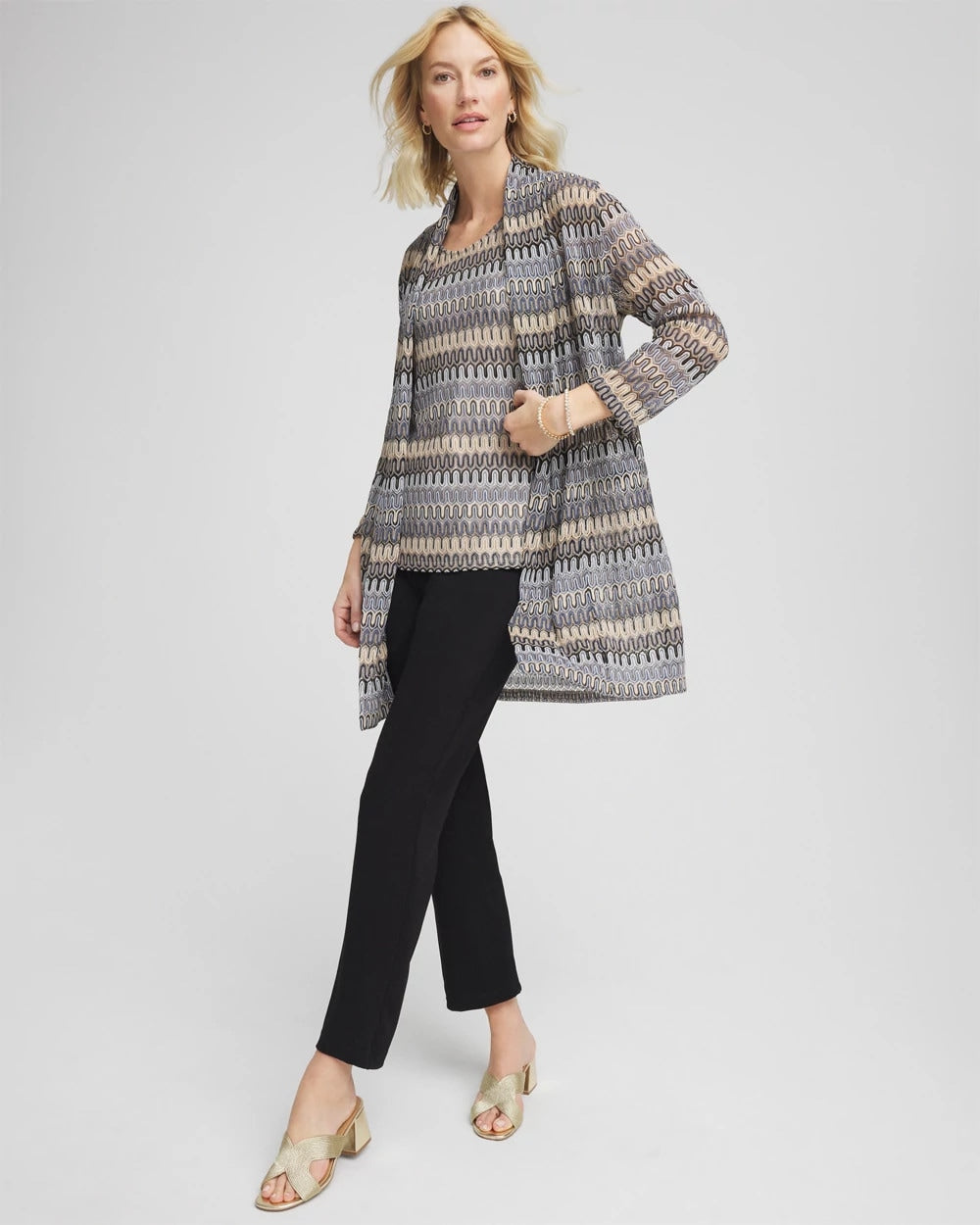 Chico's Great Value - Travelers™ Knit Chevron Open-Front Cardigan Canyon Blue