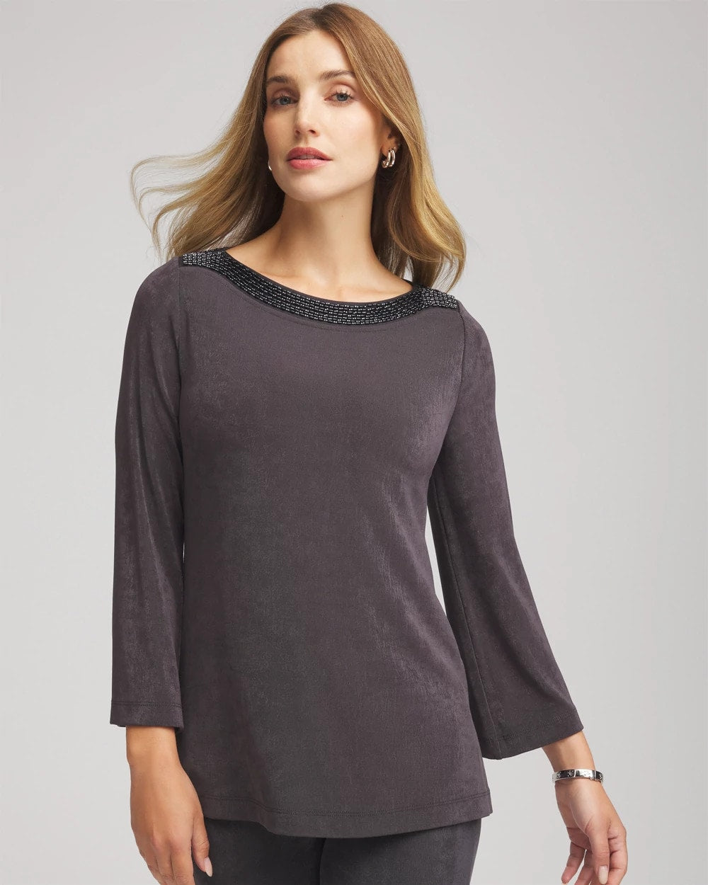 Chico's Sale - Travelers™ Koia Pearl Beaded Tunic Serene Gray