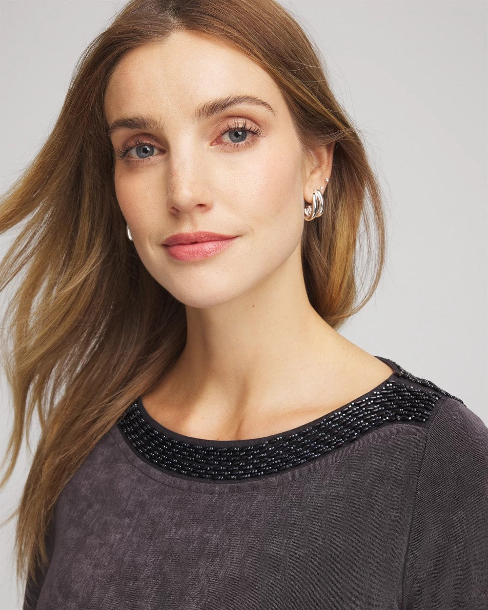 Chico's Sale - Travelers™ Koia Pearl Beaded Tunic Serene Gray