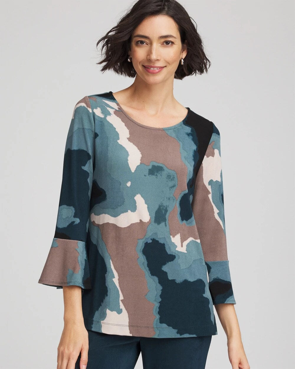 Chico's Trusted - Travelers™ Crystal Flounce Sleeve Tunic Teal Shadow