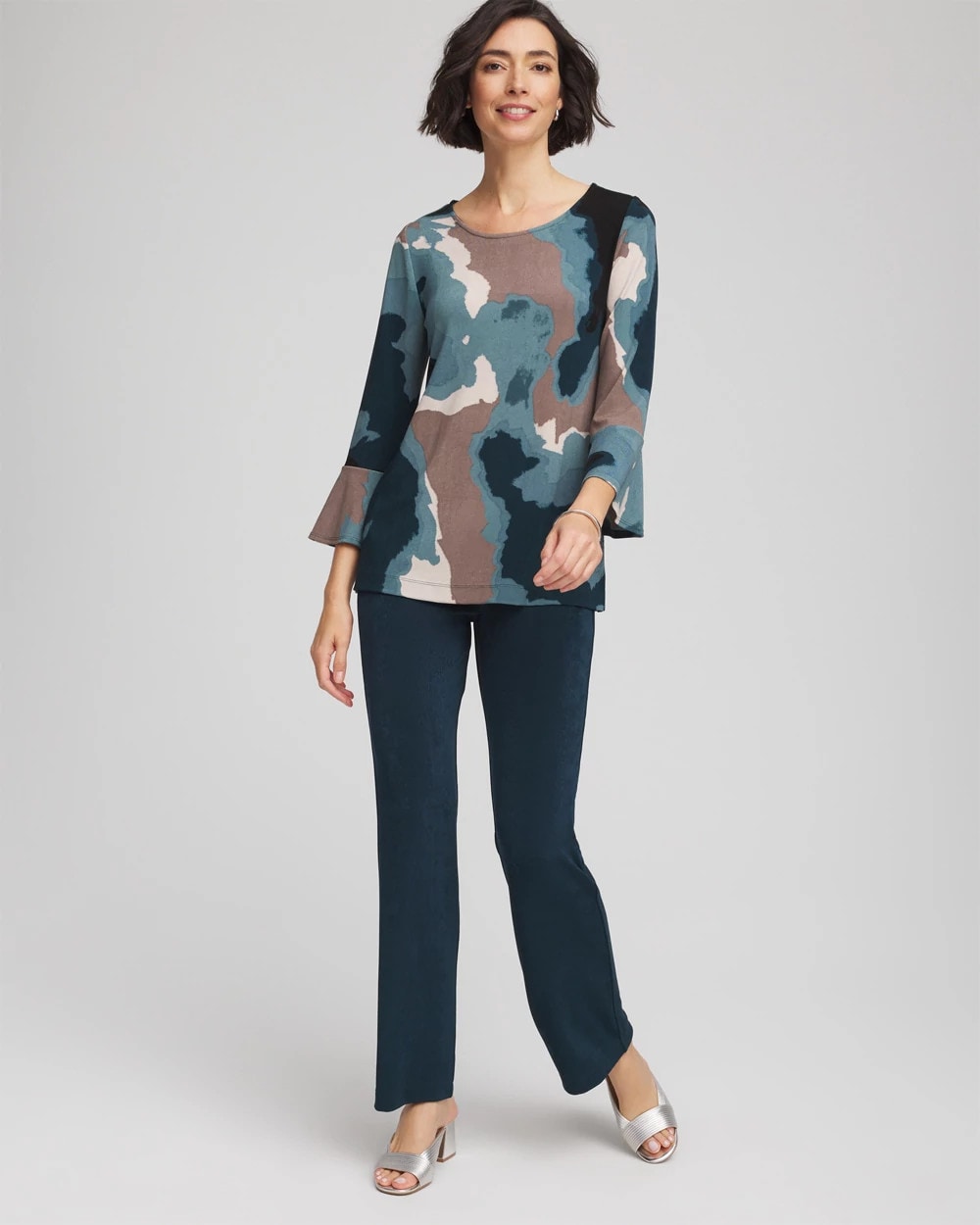 Chico's Trusted - Travelers™ Crystal Flounce Sleeve Tunic Teal Shadow