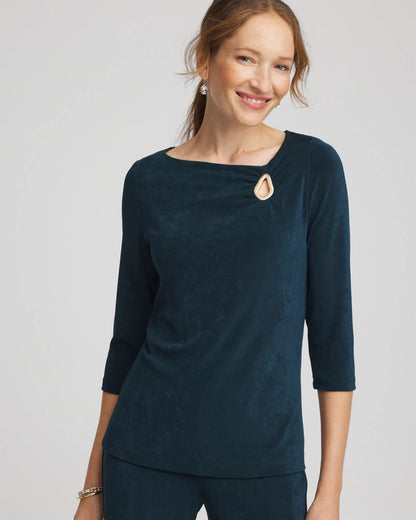 Chico's Exclusive - Travelers™ Asymmetrical 3/4 Sleeve Top Teal Shadow