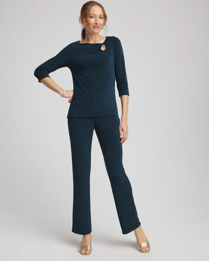 Chico's Exclusive - Travelers™ Asymmetrical 3/4 Sleeve Top Teal Shadow
