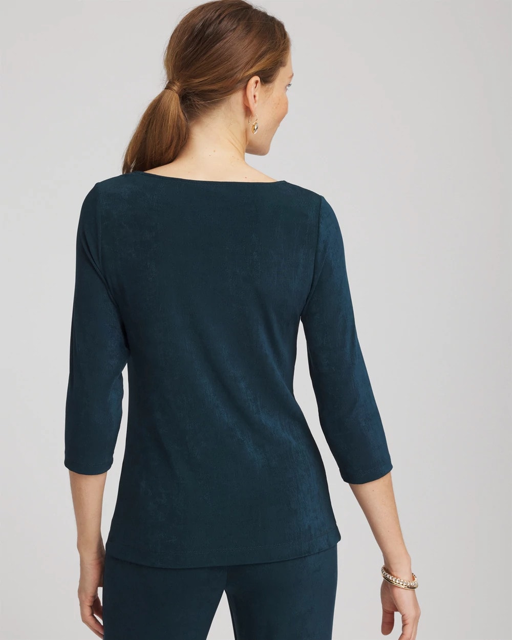 Chico's Exclusive - Travelers™ Asymmetrical 3/4 Sleeve Top Teal Shadow
