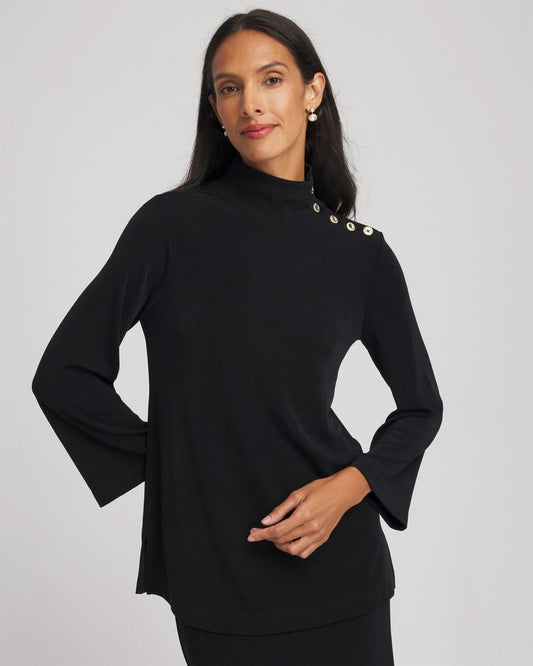 Chico's New - Travelers™ Button Mockneck Top Travelers Black