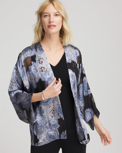 Chico's New - Travelers™ Collection Paisley Burnout Jacket Canyon Blue