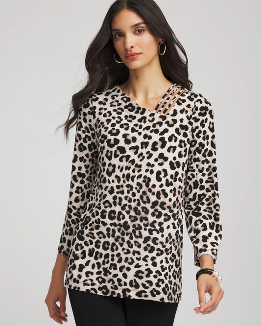 Chico's Sale - Travelers™ Animal-Print Lattice Top Deep Taupe