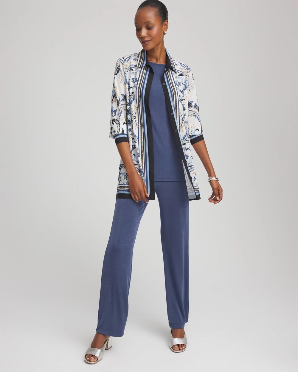 Chico's Special Offer - Travelers™ Collection Paisley Mesh Shirt Jacket Canyon Blue