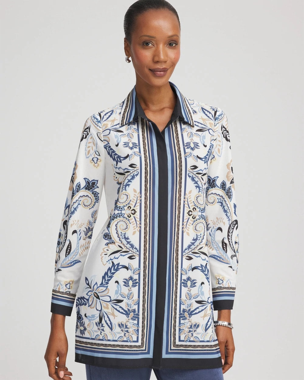 Chico's Special Offer - Travelers™ Collection Paisley Mesh Shirt Jacket Canyon Blue