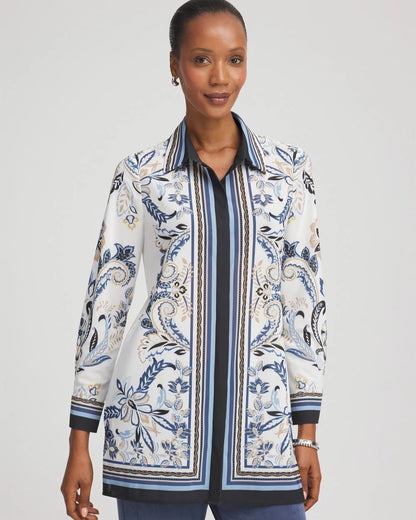 Chico's Special Offer - Travelers™ Collection Paisley Mesh Shirt Jacket Canyon Blue