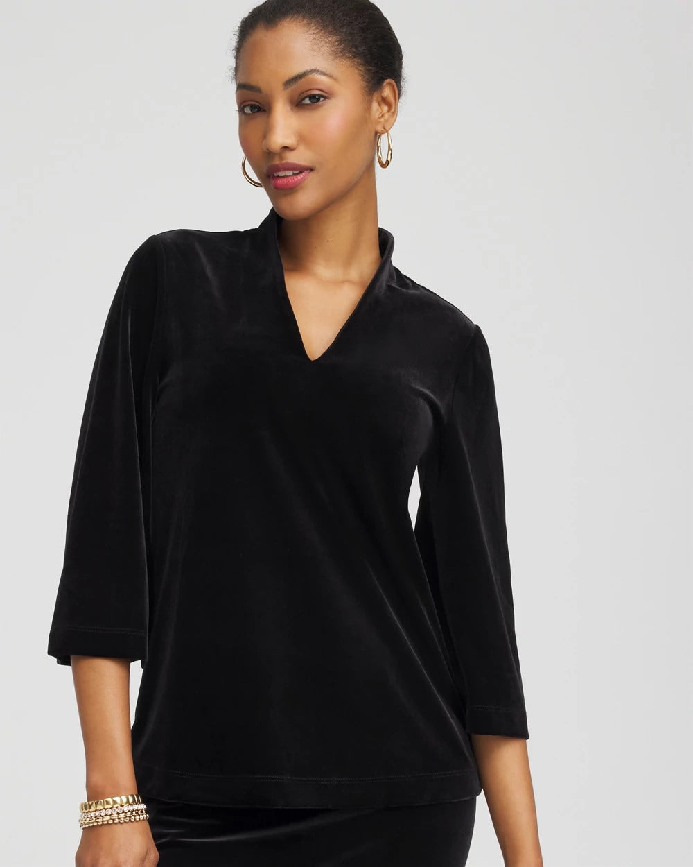 Chico's Classic - Travelers™ Velvet V-Neck Kimono Sleeve Top Travelers Black