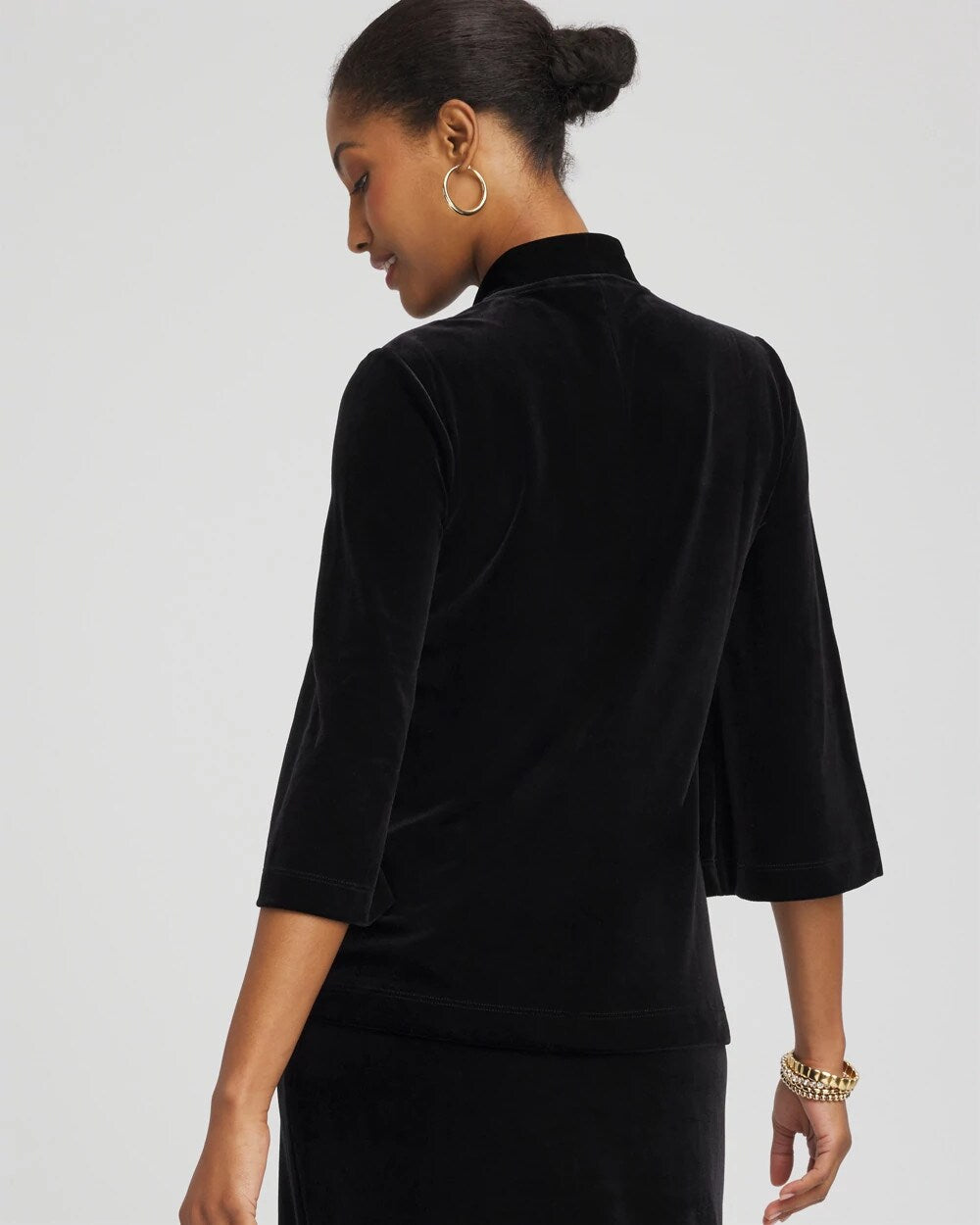 Chico's Classic - Travelers™ Velvet V-Neck Kimono Sleeve Top Travelers Black