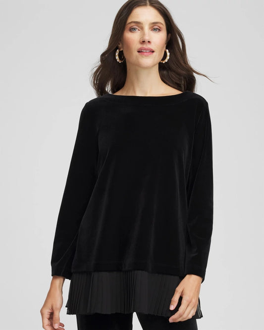 Chico's Essential - Travelers™ Chiffon Hem Velvet Tunic Travelers Black