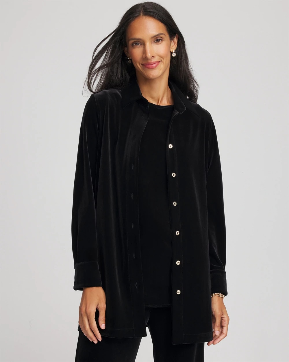 Chico's Discount - Travelers™ Velvet Button-Down Shirt Travelers Black