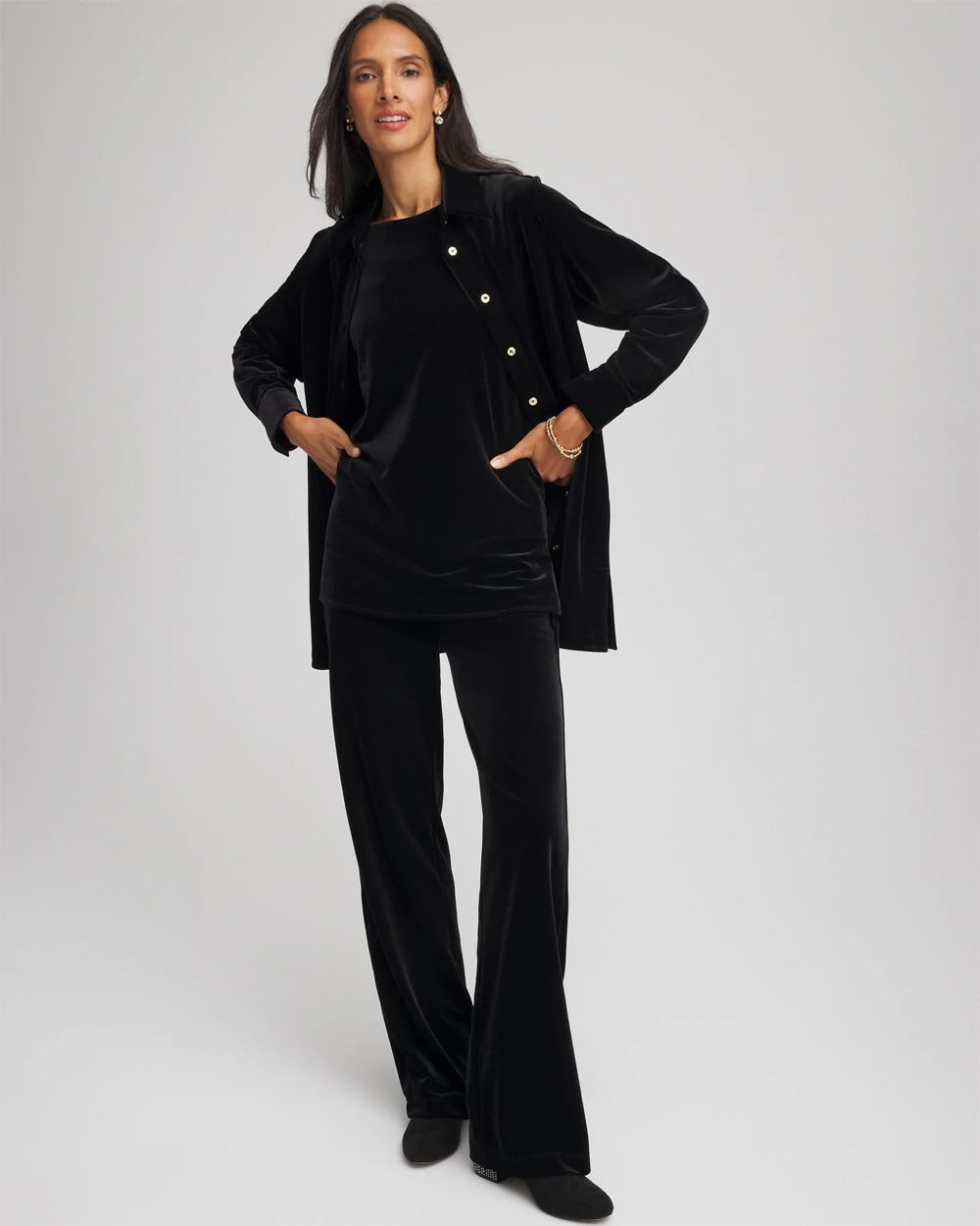Chico's Discount - Travelers™ Velvet Button-Down Shirt Travelers Black