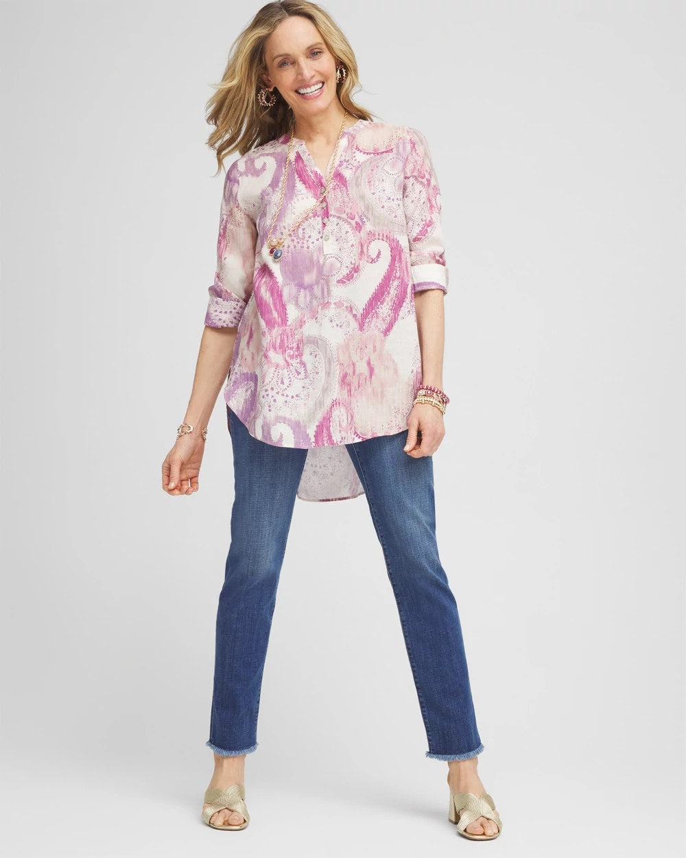 Chico's Premium - No Iron™ Multi Paisley Linen Tunic French Blush