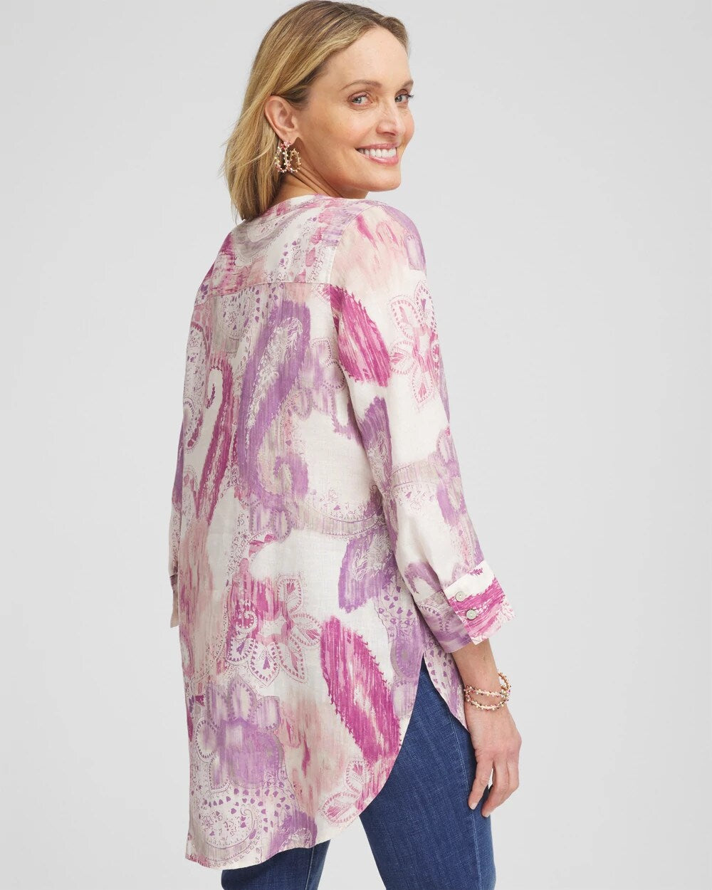 Chico's Premium - No Iron™ Multi Paisley Linen Tunic French Blush