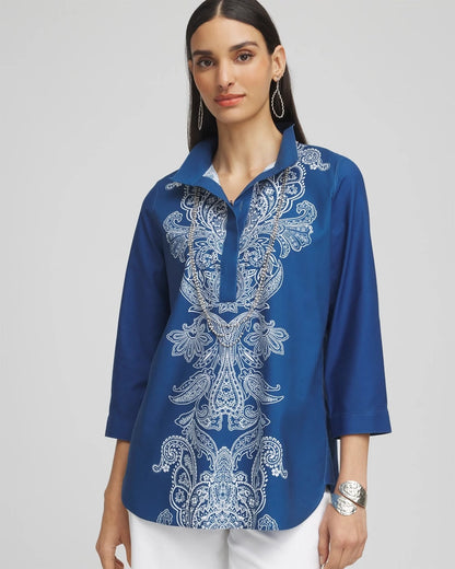 Chico's Trusted - No Iron™ Paisley Buttonback Tunic Seaport