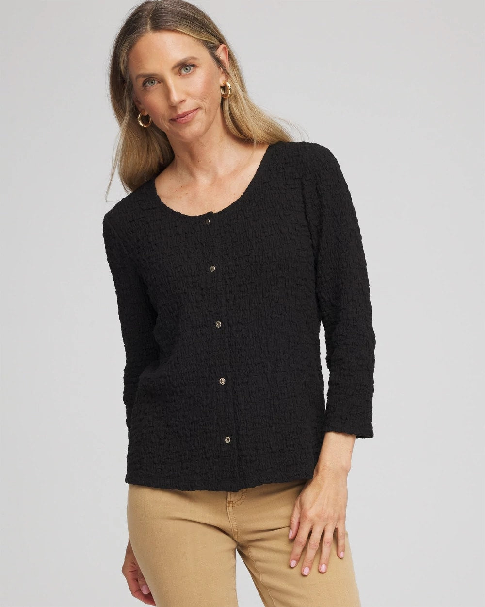 Chico's Essential - Textured Scoopneck Cardigan Black