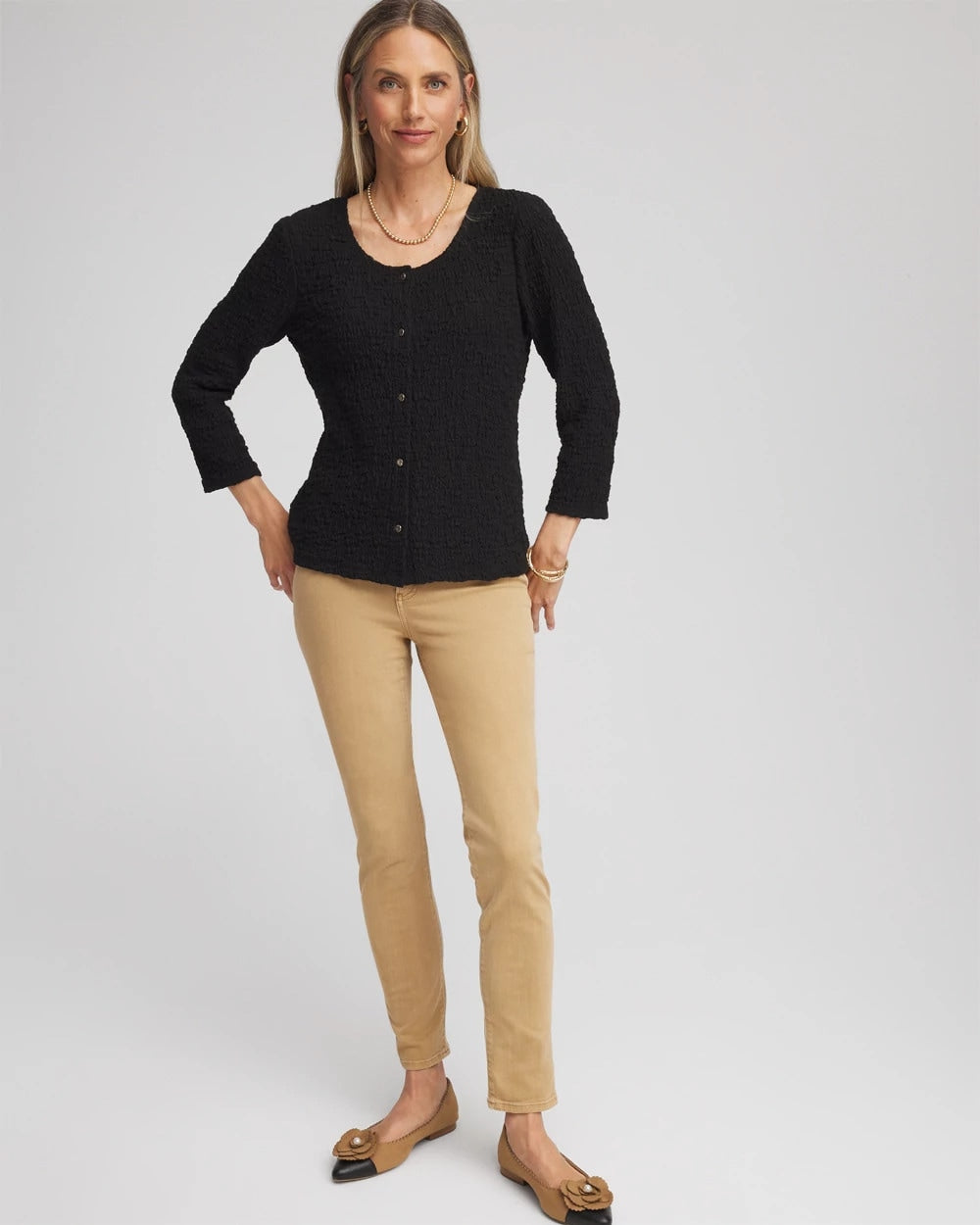 Chico's Essential - Textured Scoopneck Cardigan Black