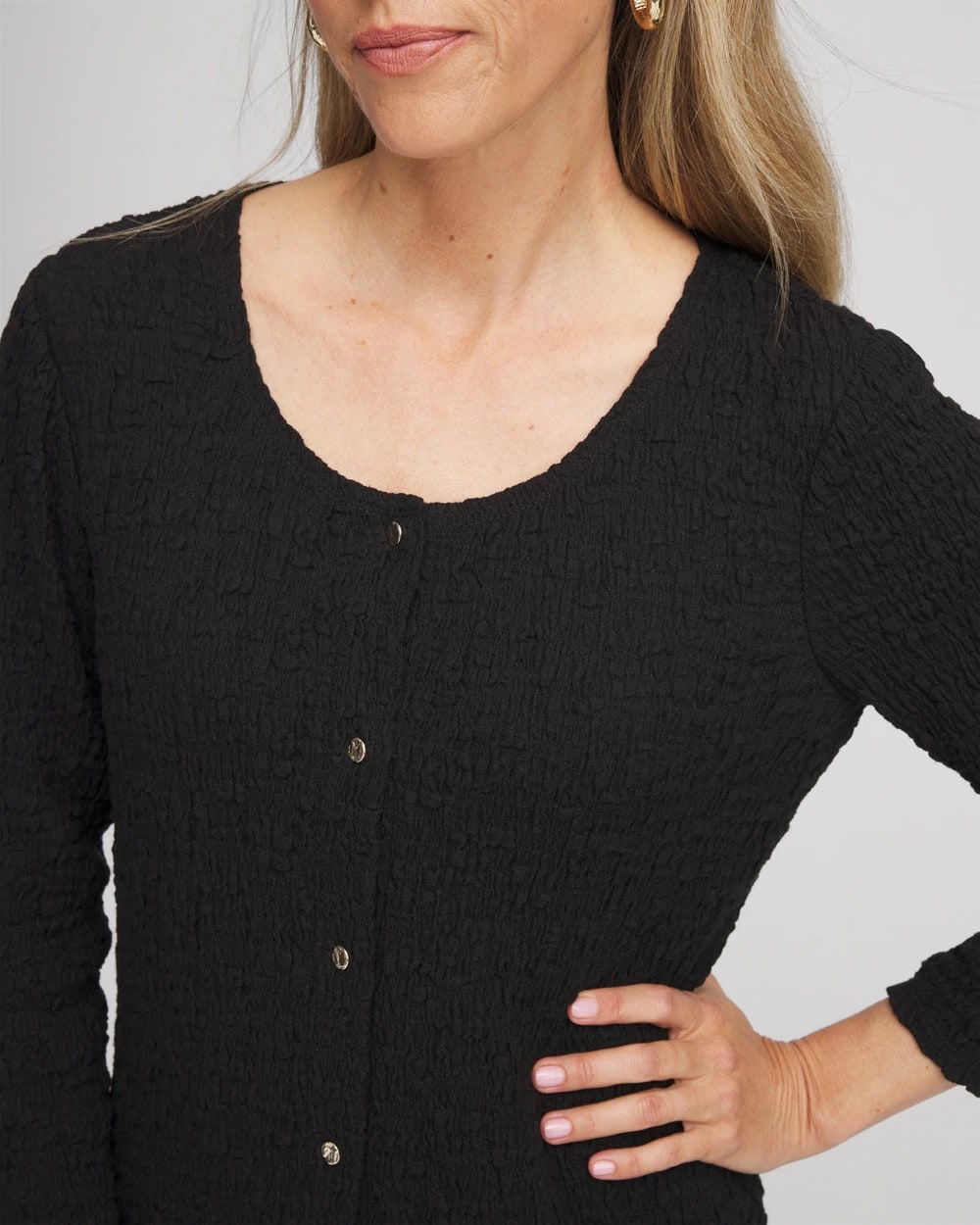 Chico's Essential - Textured Scoopneck Cardigan Black