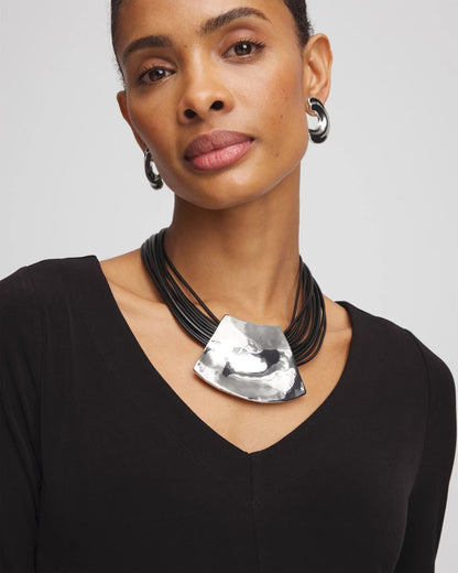 Chico's Classic - Pendant Bib Necklace Black/Silver