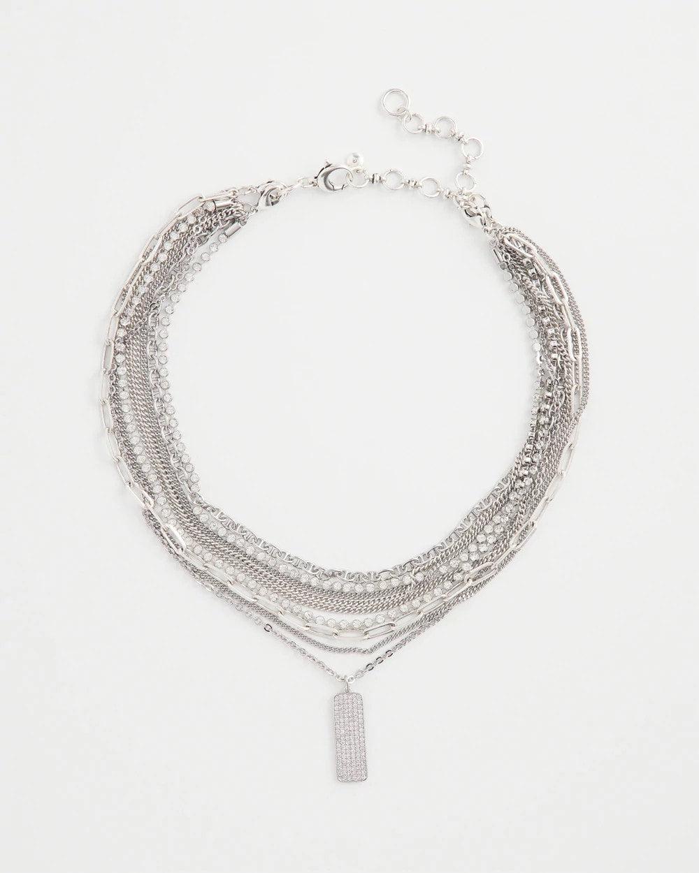 Chico's Trusted - Silver Tone Pave Multistrand Necklace Silver