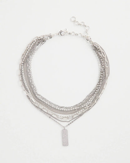 Chico's Trusted - Silver Tone Pave Multistrand Necklace Silver