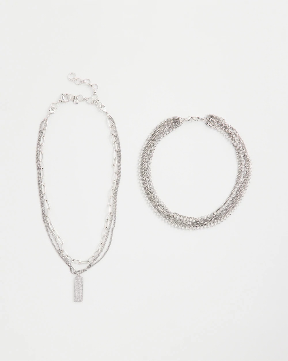 Chico's Trusted - Silver Tone Pave Multistrand Necklace Silver