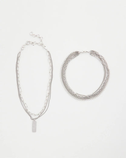 Chico's Trusted - Silver Tone Pave Multistrand Necklace Silver