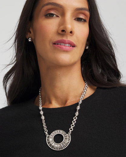 Chico's Value - Sparkling Silvertone Circle Pendant Necklace Silver