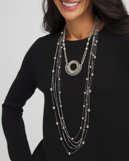 Chico's Value - Sparkling Silvertone Circle Pendant Necklace Silver