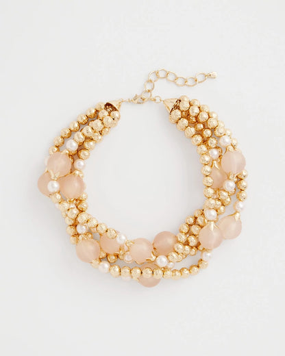 Chico's Premium - Gold Pink Chunky Beaded Necklace Pink
