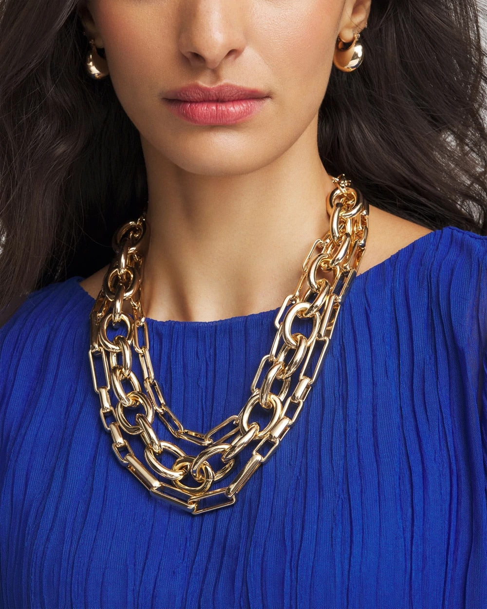 Chico's Popular - Convertible Three-Strand Chain Necklace Gold