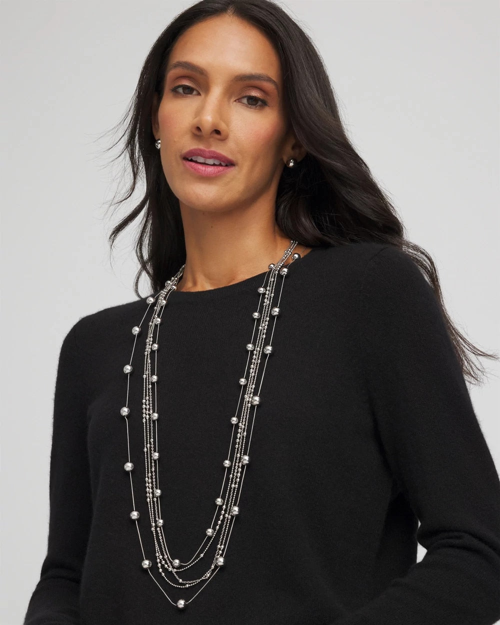 Chico's Recommended - Multistrand Beaded Silvertone Necklace Silver