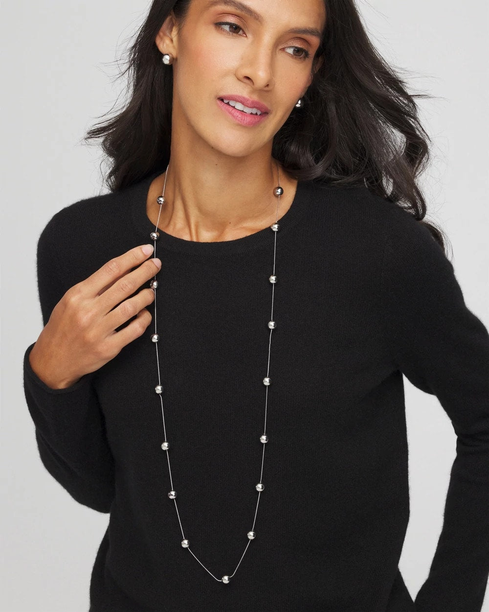 Chico's Recommended - Multistrand Beaded Silvertone Necklace Silver