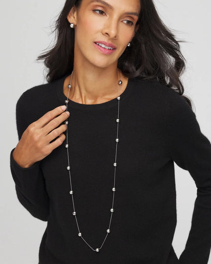 Chico's Recommended - Multistrand Beaded Silvertone Necklace Silver