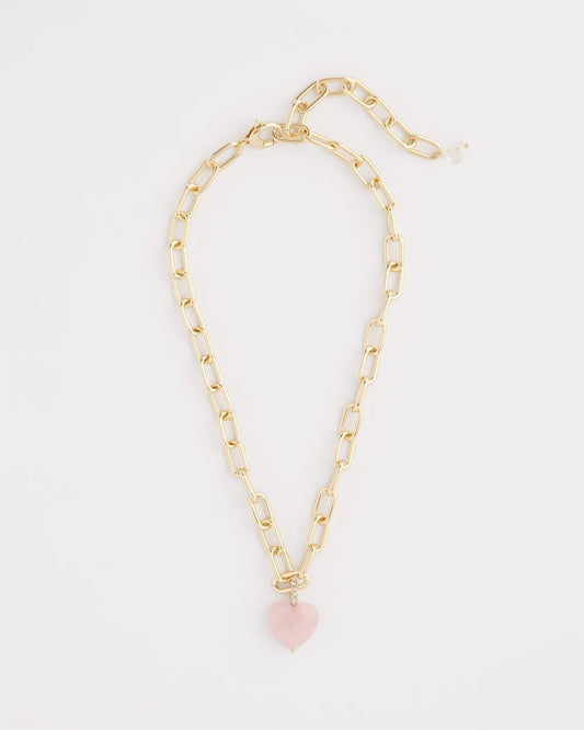 Chico's Best Price - Genuine Quartz Heart Pendant Necklace Pink