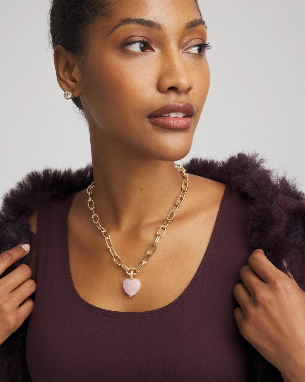 Chico's Best Price - Genuine Quartz Heart Pendant Necklace Pink