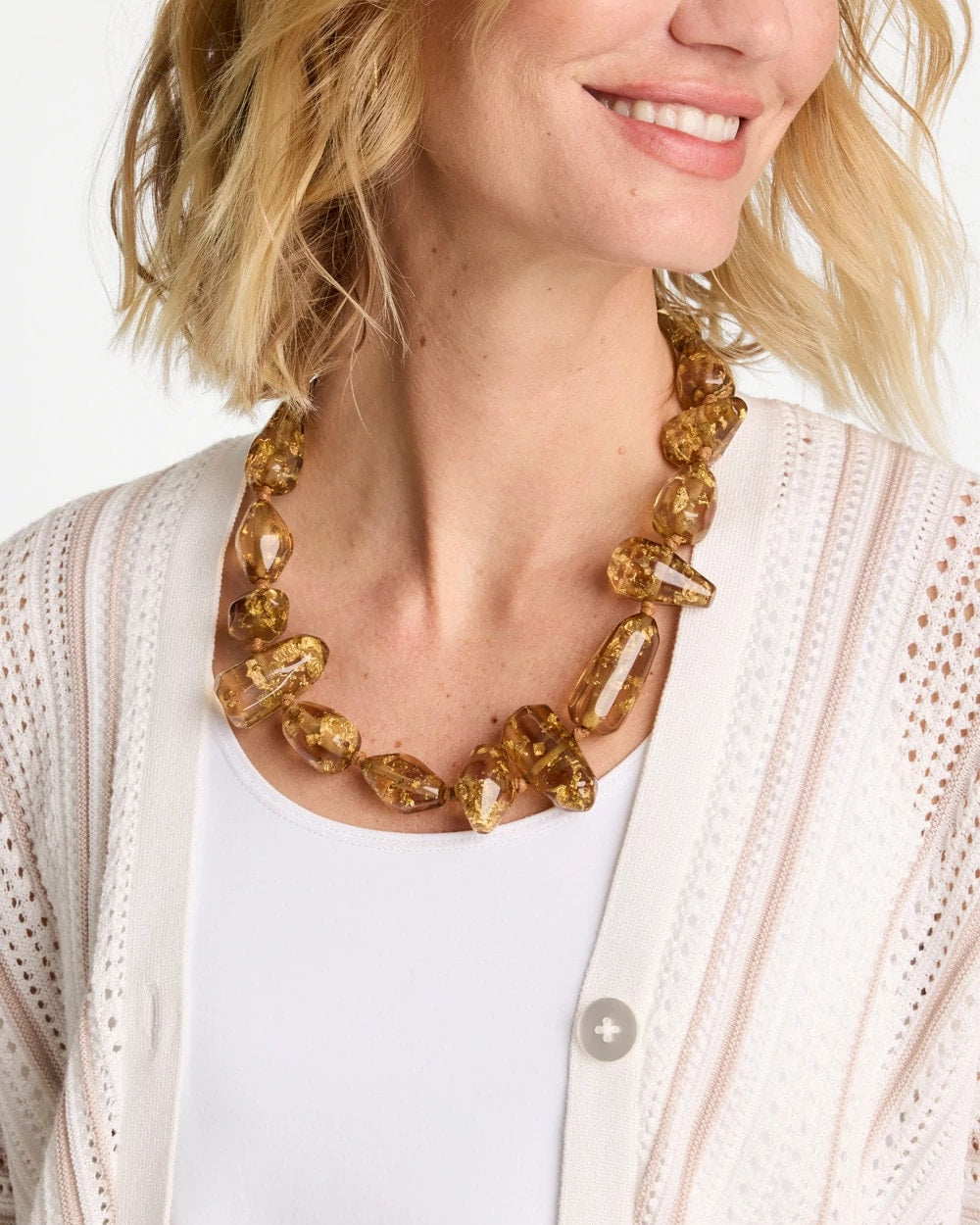Chico's Value - Gold Foil Long Single Strand Necklace Neutral