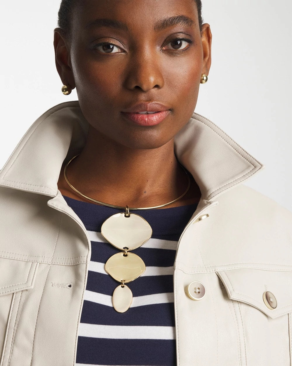 Chico's Deals - Linear Reversible Pendant Necklace White/Gold