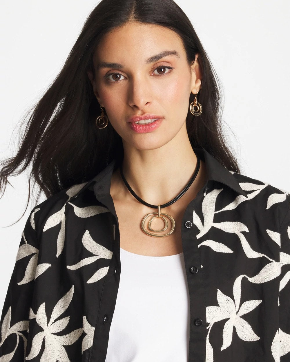Chico's Everyday - Gold Tone Rings Pendant Necklace Gold