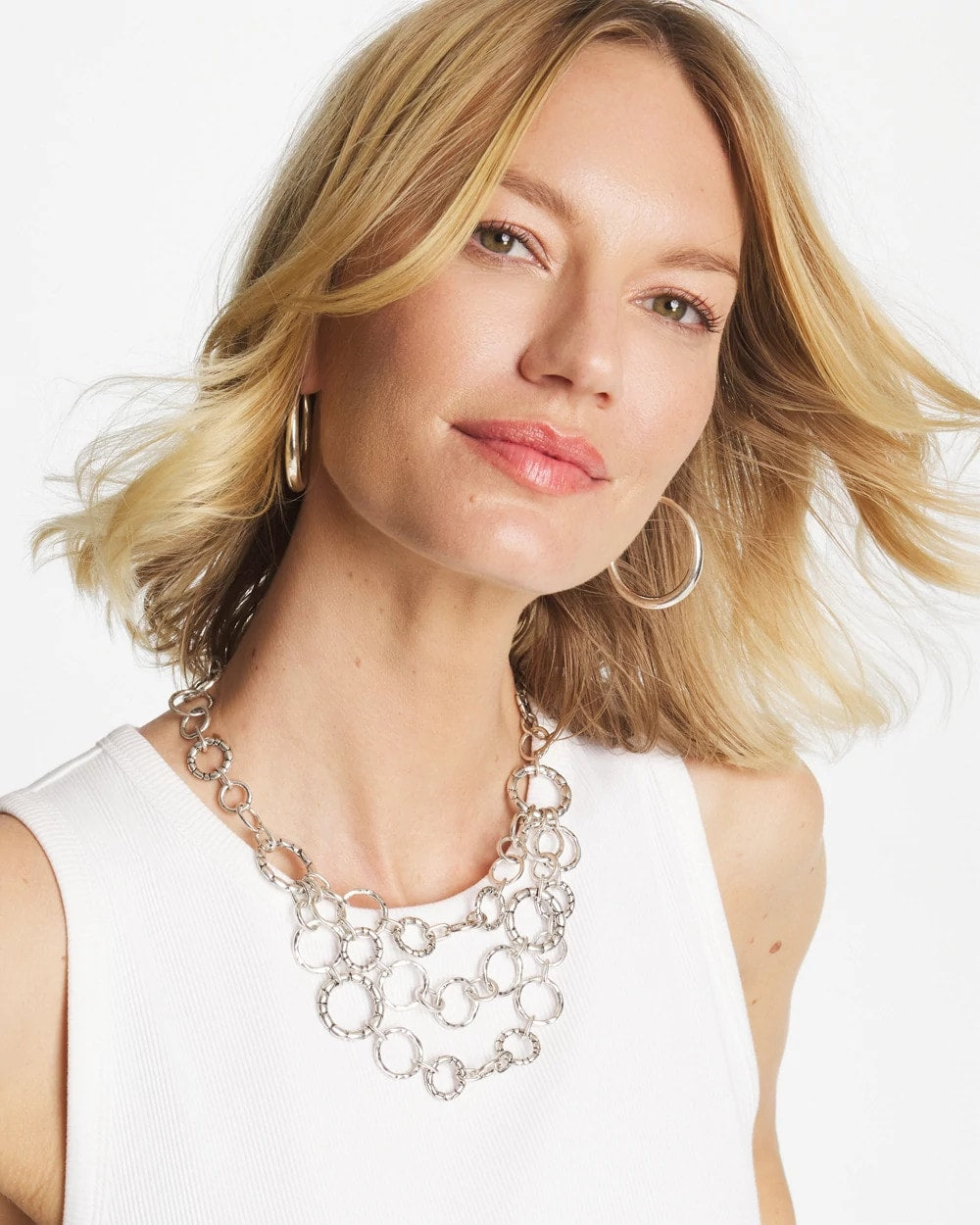 Chico's Classic - Silver Multistrand Bib Necklace Silver
